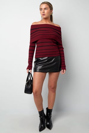 Gestreepte off shoulder top - Zwart & rood h5 Afbeelding6